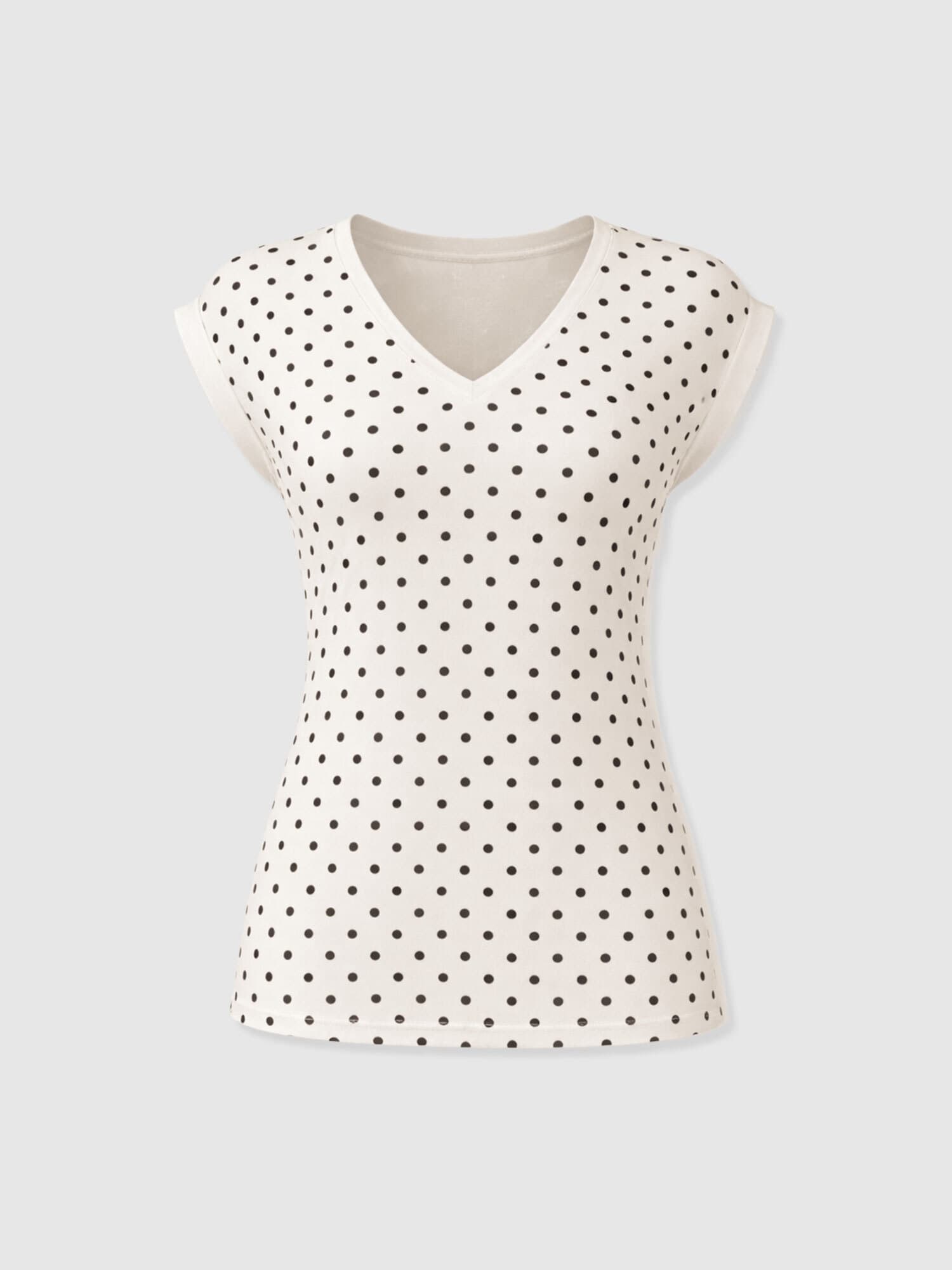 Turn Up Contrast V Neck Tee - Cream Polka Dot - Women's T-shirts | Saint + Sofia® USA